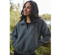 South Beach South Beach Grey Fleece Back Faux Shearling Cropped Jacket