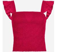 South Beach South Beach Pink Shirred Square Neck Frill 100% Cotton Strap Top