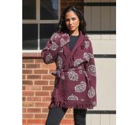 South Beach South Beach Purple Jacquard Waist Tie Knitted Fringe Cardigan