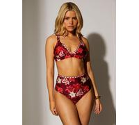 South Beach South Beach Red Floral Printed Embroidered High Waist Tummy Control Bikini Set