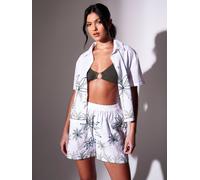 South Beach South Beach Sequin Embroidered Palm Tree Short Sleeve Beach Shirt Blanc 42