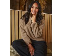 South Beach South Beach tan brown Borg Quarter Zip Jacket