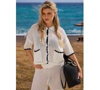 South Beach South Beach White Crochet Knit Button Front Short Sleeve Shirt White S (EU 36-38)