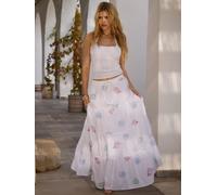 South Beach South Beach White Sequin Seashell Embroidered Tiered Maxi Skirt White EU 40 (UK 12)