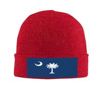 South Carolina Flag Knit Beanie Hat for Homme/Women Men's Knit Cuffed Beanie Beanie - Knit Hats for Winter Soft and Warm, Rouge, taille unique