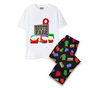 South Park Pyjama Homme Ensemble | Adultes Blanc À Manches Courtes Graphique Tee & Noir Imprimé Long Jambe Bas Pyjama | Cartman Kenny Stan Kyle Drôle Cartoon Merchandise Cadeau pour Lui