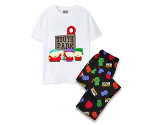 South Park Pyjama Homme Ensemble | Adultes Blanc À Manches Courtes Graphique Tee & Noir Imprimé Long Jambe Bas Pyjama | Cartman Kenny Stan Kyle Drôle Cartoon Merchandise Cadeau pour Lui