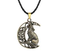 southbankstore Collier ras du cou avec pendentif en forme de tête de loup - Style viking - Avec croissant de lune - Pour homme et femme