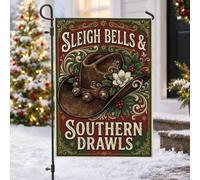 Southern Country Drapeau de jardin avec citation de Noël 30,5 x 45,7 cm | Thème du pays du Sud, drapeau de cour, grelots, accents de magnolia, décoration d'hiver festive, style ferme