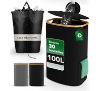 SOUTHGATE 100L Collecteur de Bouteilles Avec Couvercle, Sac Recyclage Amovible, Poubelle tri Selectif pour Bouteille Plastique, Poubelle Recyclage Cuisine avec Poches Latérales, Noir