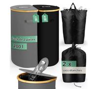 SOUTHGATE Lot de 2 Collecteurs de Bouteilles Consignées avec Couvercle, 200L Poubelle Recyclage 2 Compartiment, Rangement des Bouteilles Vides & Du Verre Usagé avec 2 Poches Intérieures Amovibles