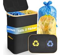 SOUTHGATE Support pour Sacs Poubelle Jaune 160L - 2 Compartiments - Compatible avec Sacs de 70 à 90L - Poubelle avec Couvercle - Récipient pour Cuisine et Maison- Noir