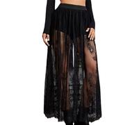 SOUTHJIELING Jupe longue 2 en 1 en dentelle transparente - Taille haute - Jupe trapèze - Festival - Raves - Tenue de club