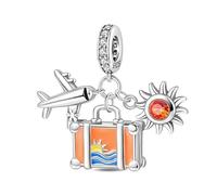 SOUTHPLUS Charms Pendentif Femme Perles Voyage Collection Valise Cabine Terre Carte Bracelets Collier pour Européen Bracelets et colliers Meilleur Cadeau Pour Femmes Homme Filles(Voyage d'été)