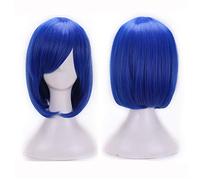 SOUTHSKY Perruque Court et droite en fibre synthétique résistante à la chaleur pour femme Idéal pour Halloween ou cosplay 25 cm(Bleu)