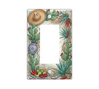 Southwestern Cactus and Sombrero Art Couvercle d'interrupteur à bascule | Sombrero, piments, poterie Talavera, décoration sud-ouest, flore du désert