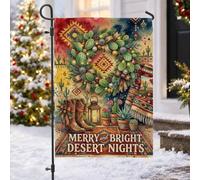 Southwestern Desert Christmas Citation Cactus Couronne Drapeau Jardin 30,5 | Esthétique occidentale, drapeau de pelouse, motifs sud-ouest, bottes de cowboy, accents de lanterne, pots succulents