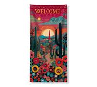 Southwestern Welcome Panneau de couverture de porte, paysage désertique coloré, art mural, bannière décorative pour extérieur et intérieur, 91,4 x 182,9 cm