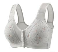 Soutien-gorge, 1 Pack Sans Couture Fermeture Avant Soutien-gorge Full Cup Bra Sans Armature Style Gilet Col en V Profonde Sous-vêtements en Coton Doux pour les Femmes Âgées Moyennes (36/80 Gris