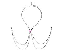 Soutien-gorge à chaîne de poitrine en cristal, accessoires de corps pour femme, pour l'été, la plage et les événements raves, Pink, Bois d'agar, Pas de gemme