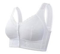 Soutien-gorge à fermeture avant pour femme - Sans armatures - Dentelle - Sous-vêtements - Col profond - Soutien-gorge doux sans coutures - Soutien-gorge de tous les jours, Blanc., 52