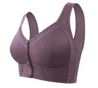 Soutien-gorge à fermeture avant pour femme - Sans armatures - Dentelle - Sous-vêtements - Col profond - Soutien-gorge doux sans coutures - Soutien-gorge de tous les jours, lilas, 52
