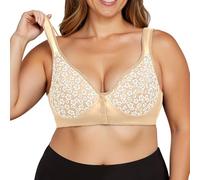 Soutien-gorge à fermeture avant sans armatures pour un confort sans couture avec une couverture complète comme bralette t-shirt grande taille bordure en dentelle sans rembourrage, beige, XXL