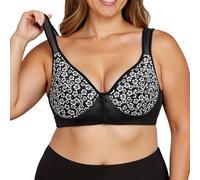 Soutien-gorge à fermeture avant sans armatures pour un confort sans couture avec une couverture complète comme bralette t-shirt grande taille bordure en dentelle sans rembourrage, Noir , 5XL