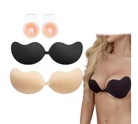 Soutien Gorge Adhésif Invisible 3 Paires - Autocollant Respirant 0,3cm Ultra Fin - Coton et Silicone - Couleurs Chair Noir Rose - Taille B 6,5cm - Confort Sans Couture pour Robe Soirée Maria