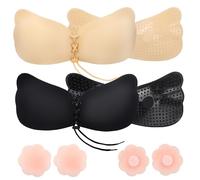 Soutien-gorge adhésif invisible push-up femme - lot de 2 paires - tailles universelles - couleur chair et noir - parfait pour robe dos nu, été, soirées, sans bretelles