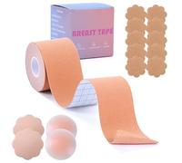 Soutien Gorge Adhésif Invisible, Sein Adhesif Boob Tape, 4 Cache Tetons Femme Réutilisables, 1 Rouleau Ruban de Poitrine, 5 Paires Cache Tétons, Body Tape pour Bonnet A-E Gros Seins