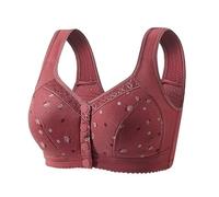 Soutien-gorge avec fermeture avant pour grandes tailles, sans fil, confortable, non doublé, demi-bonnet, construction légère, pour tous ceux qui ont un maintien levant, Bordeaux, XL