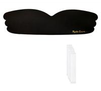 Soutien-Gorge Bandeau Autoadhésif Noir Satiné, 1 Paire Cache Tétons, 5 Bandes adhésives et Pochette réutilisable | Resserre seins effet Push-Up | Bonnets A-B | Réutilisable Lavable | Robes Dos Nu