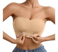 Soutien-Gorge Bandeau Femme sans Bretelles, Anti-dérapant Silicone, Brassière Tube Élastique sans Rembourrage 2025 (01 Kaki, XL)