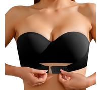 Soutien-Gorge Bandeau Femme sans Bretelles Soutien Gorge Anti-Dérapant Fermeture Devant Réglable Bra sans Armatures Push Up Invisible Brassière Tube pour Épaules Nues (C-Black, L)