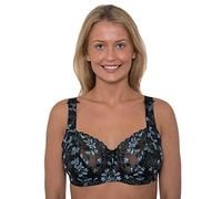 Soutien-gorge brodé en dentelle avec armatures pour femme, sans coque, pour tous les jours, bonnets D-J, pour poitrine généreuse, Noir/bleu sarcelle, 44G