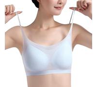 Soutien-Gorge Confort d'été Ultra-Fin en Soie glacée Grande Taille, Soutien-Gorge Air en Soie glacée avec Coussin Amovible, Respirant et léger, Soutien-Gorge sans Couture (Blau,XL)