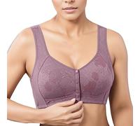 Soutien Gorge Coupe en coton doux et confortable pour femmes Boucle avant Moyenne et vieillesse Grande taille Sans anneau en acier Large bandoulière Soutien-gorge de style débardeur(Grey,40)