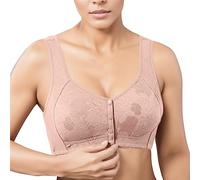 Soutien Gorge Coupe en coton doux et confortable pour femmes Boucle avant Moyenne et vieillesse Grande taille Sans anneau en acier Large bandoulière Soutien-gorge de style débardeur(Rose Gold,40)