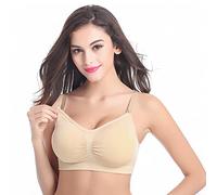 Soutien-Gorge d'allaitement de Maternité sans Armature Soutien-Gorge avec Coussinet Respirant Brassiere de Grossesse pour Femmes Allaitant (as4, Numeric, jaspo_2X_o, jaspo_2X_ot, Beige, M)