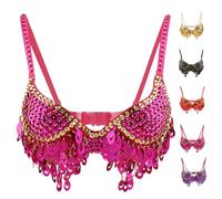 Soutien-gorge de danseuse du ventre à paillettes scintillantes, haut bleu réglable pour danse, costumes, festivals de musique pour femme, rose, Taille unique
