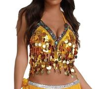 Soutien-gorge de danseuse du ventre, haut de danseuse du ventre à paillettes scintillantes avec perles, haut bleu réglable pour danse, costumes, festivals de musique pour femme, jaune, Taille unique