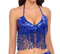 Soutien-gorge de danseuse du ventre pour femme, haut réglable pour danse, costumes, festivals de musique, rave, danse, fête costumée pour femme, bleu, Taille unique