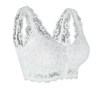 Soutien-gorge De Mastectomie À Fermeture Éclair Sur Le Devant Avec Poches Soutien-gorge Quotidien Post-chirurgical For Femmes Bralette Dentelle Sans Fil Dames Brassière Bandeau ( Color : White , Size