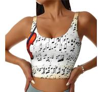 Soutien-gorge de sport à bretelles pour femme avec imprimé partition de violon, dos en U, pour l'entraînement, le yoga, la gym, sans couture, noir, Taille L