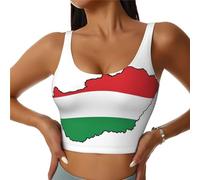 Soutien-gorge de sport à fort impact pour femme - Motif carte du drapeau de la Hongrie, noir, Taille L