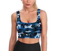 Soutien-Gorge de Sport Camouflage Bleu pour Femmes, débardeur de Yoga imprimé, Culture rembourrée