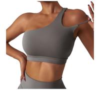 Soutien-gorge de sport dos nu pour femme - Une épaule - Bustier rembourré - Push Up - Haut de gymnastique - Bretelles - Soutien-gorge de yoga - Soutien-gorge d'entraînement - Bralette de fitness, gris