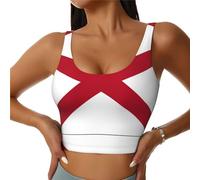 Soutien-gorge de sport drapeau de l'Alabama pour femme - Soutien-gorge à fort impact - Couverture complète - Coussinets amovibles - Débardeur court basique pour femme, Noir , M