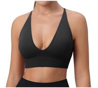 Soutien-Gorge de Sport Femme Dos Nu Sexy décolleté en V Profond Halter Neck Push Up Rembourré sans Armature sans Couture Sports Bra Confort Yoga Pilates Fitness
